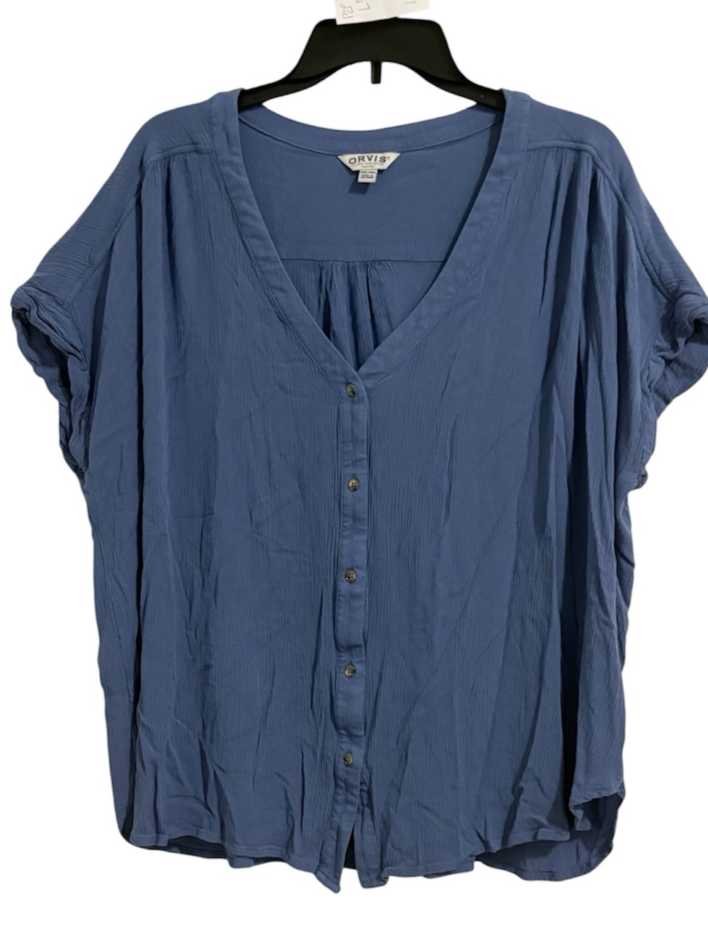 100% Rayon Orvis Slate Blue Short-Sleeve Blouse